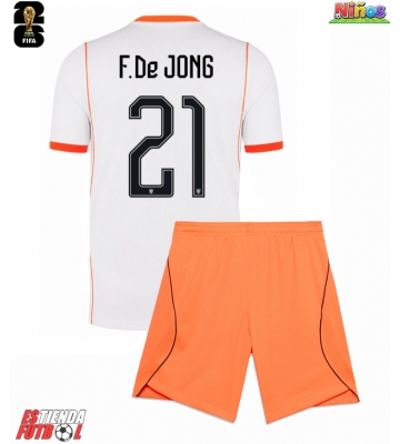 Países Bajos Frenkie de Jong #21 Segunda Equipación Niños Mundial 2026 Manga Corta (+ Pantalones cortos)